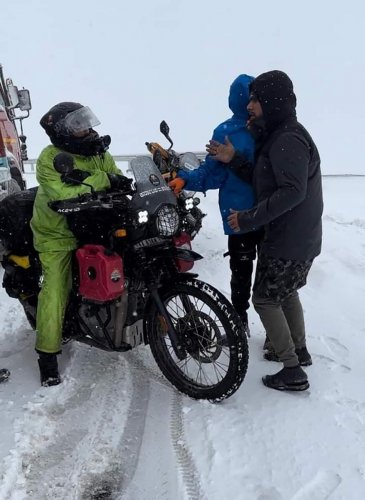 Girish P’s group escaped the floods in Manali by a day. They reached Taglang La in Ladakh after facing heavy rains, snow, and slippery roads on the way. Girish P’s group escaped the floods in Manali by a day. They reached Taglang La in Ladakh after facing heavy rains, snow, and slippery roads on the way.